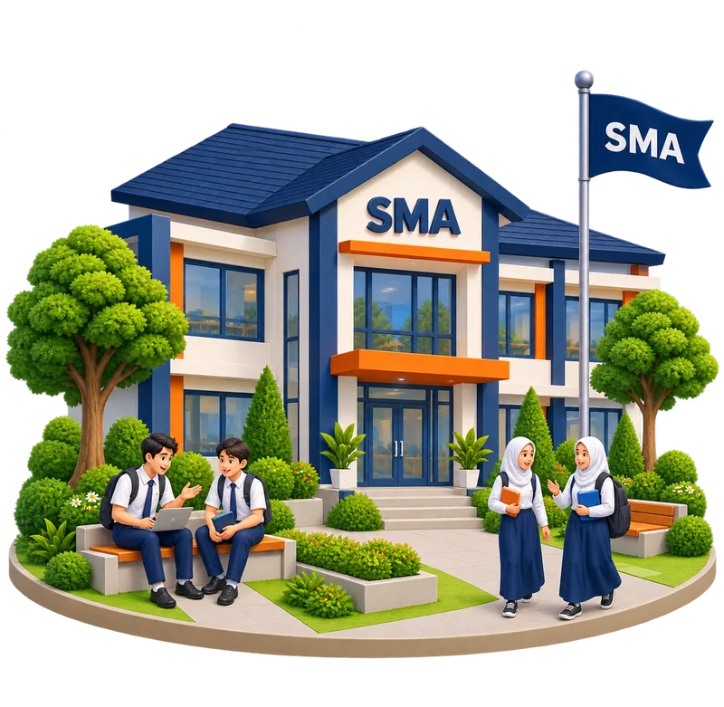 Ilustrasi gedung SMA BM Omni berlantai dua