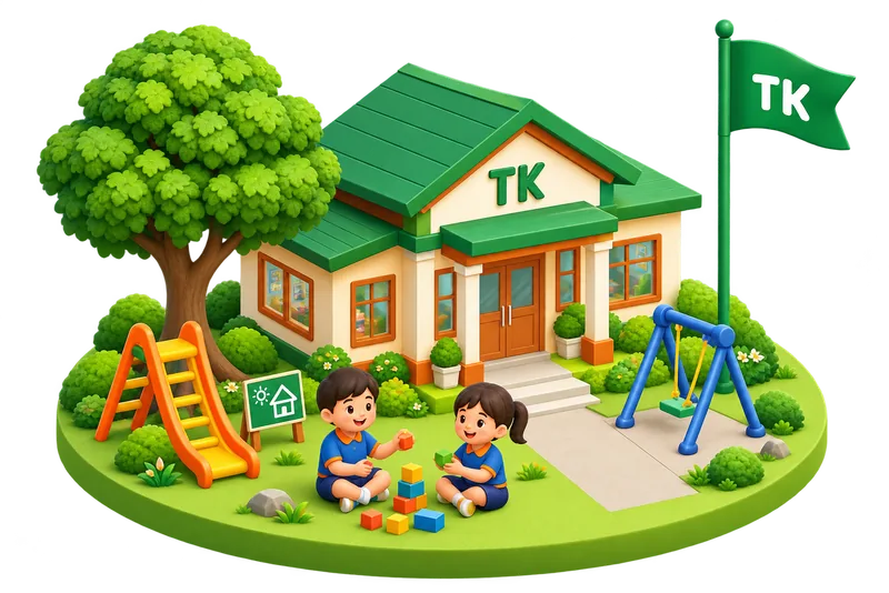 Ilustrasi gedung TK Bintang Madani dengan taman bermain