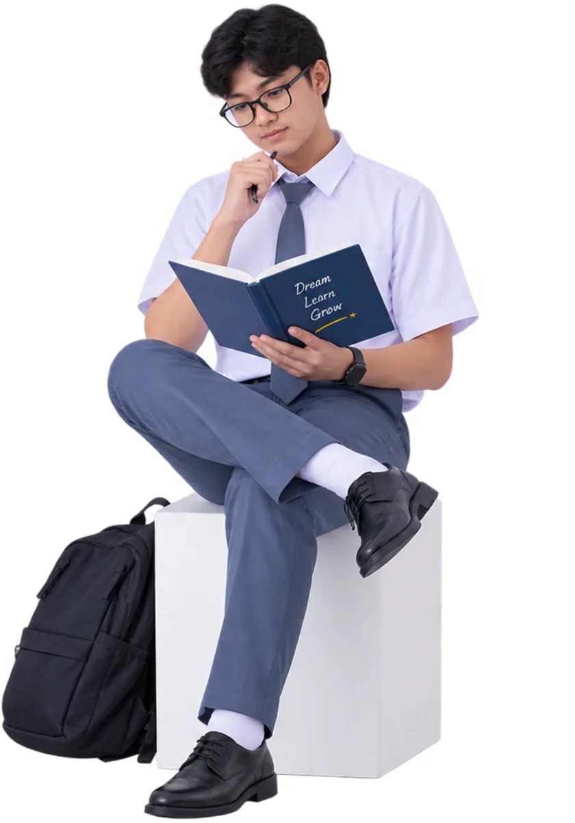 Murid SMA BM Omni duduk membaca buku
